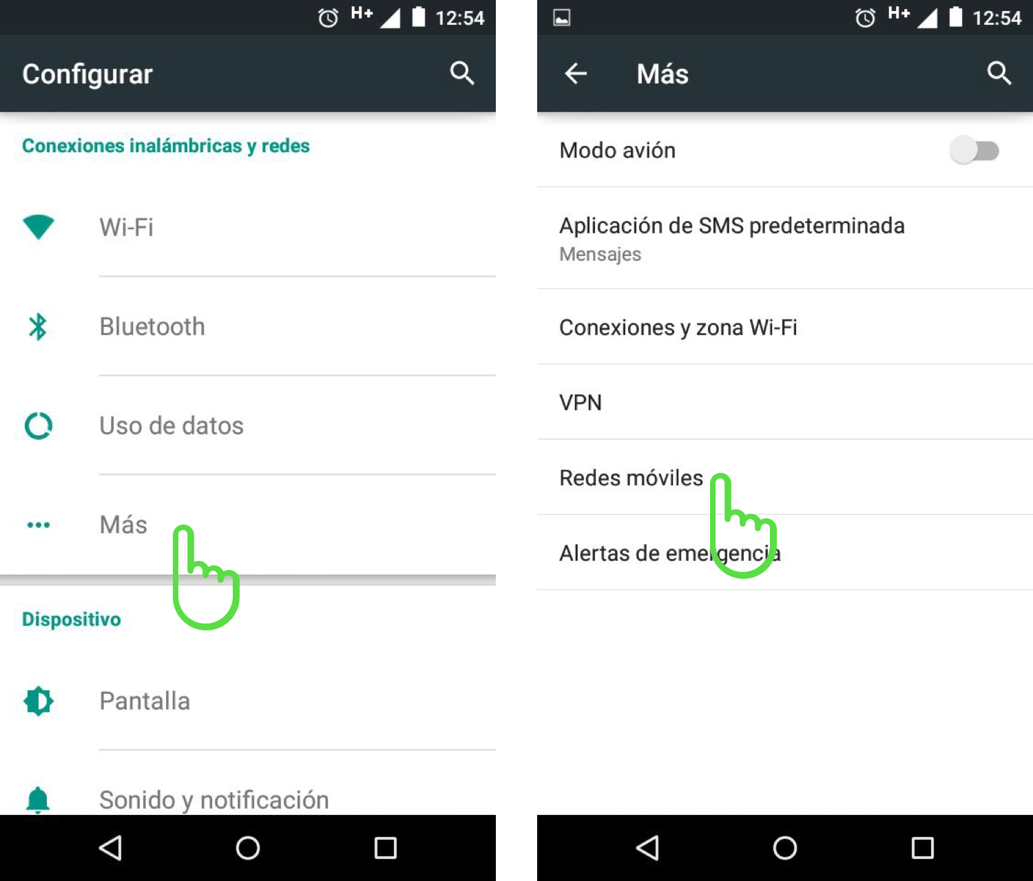 Imagén configuración Redes Moviles Android